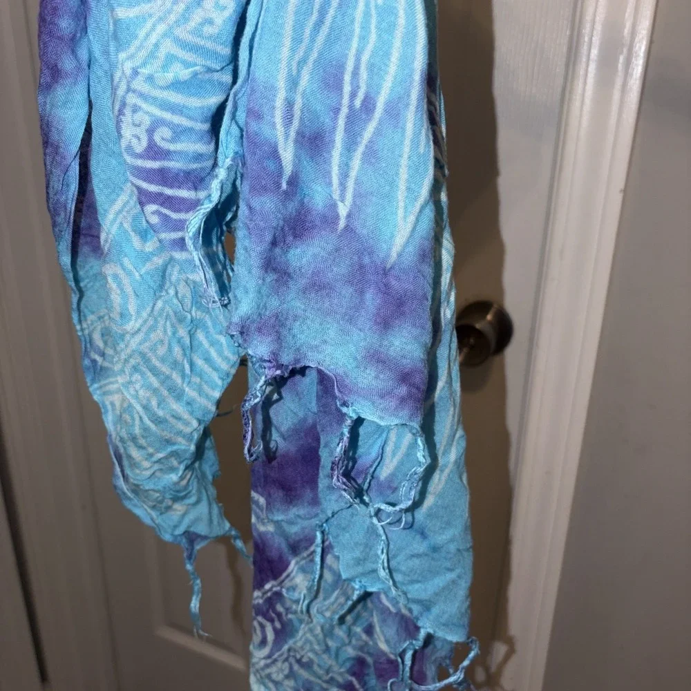 Vintage Sarong 90s Hand dyed Beach Wrap Boho Starfish‎ Ocean Motif Minor Flaws